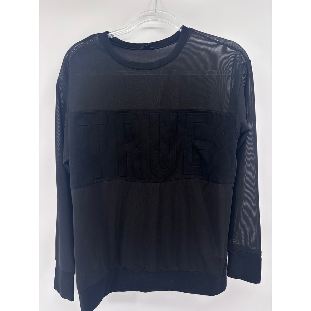 True Religion Women's Black Mesh‎ Long Sleeve Pullover Top Blouse